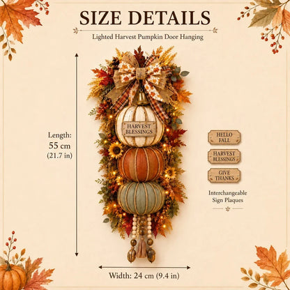 🔥 Last Day Sale Price | 🏡🎃Lighted Stacked Pumpkin Fall Door Decor with 3 Seasonal Plaques
