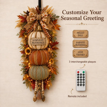 🔥 Last Day Sale Price | 🏡🎃Lighted Stacked Pumpkin Fall Door Decor with 3 Seasonal Plaques