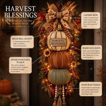 🔥 Last Day Sale Price | 🏡🎃Lighted Stacked Pumpkin Fall Door Decor with 3 Seasonal Plaques