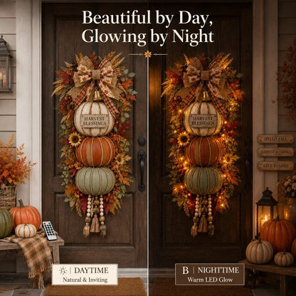 🔥 Last Day Sale Price | 🏡🎃Lighted Stacked Pumpkin Fall Door Decor with 3 Seasonal Plaques