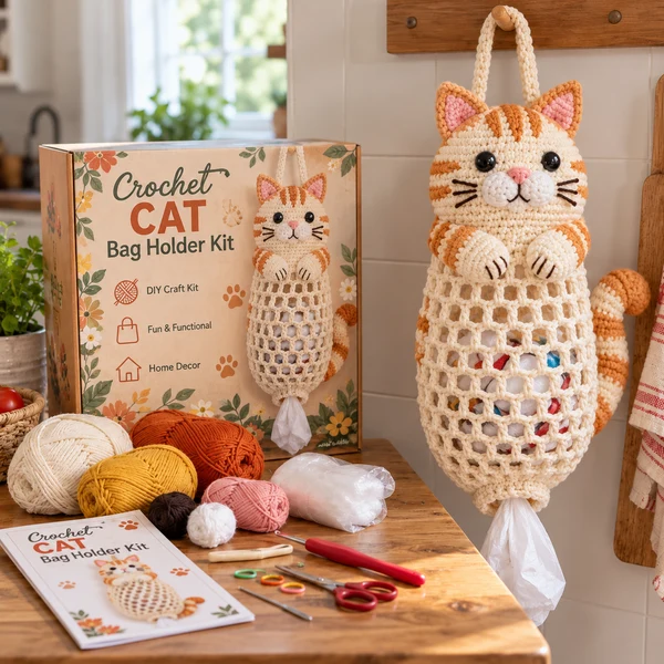 Crochet Animal Bag Holder DIY Kit – Cute & Functional Hanging Storage Craft Kit