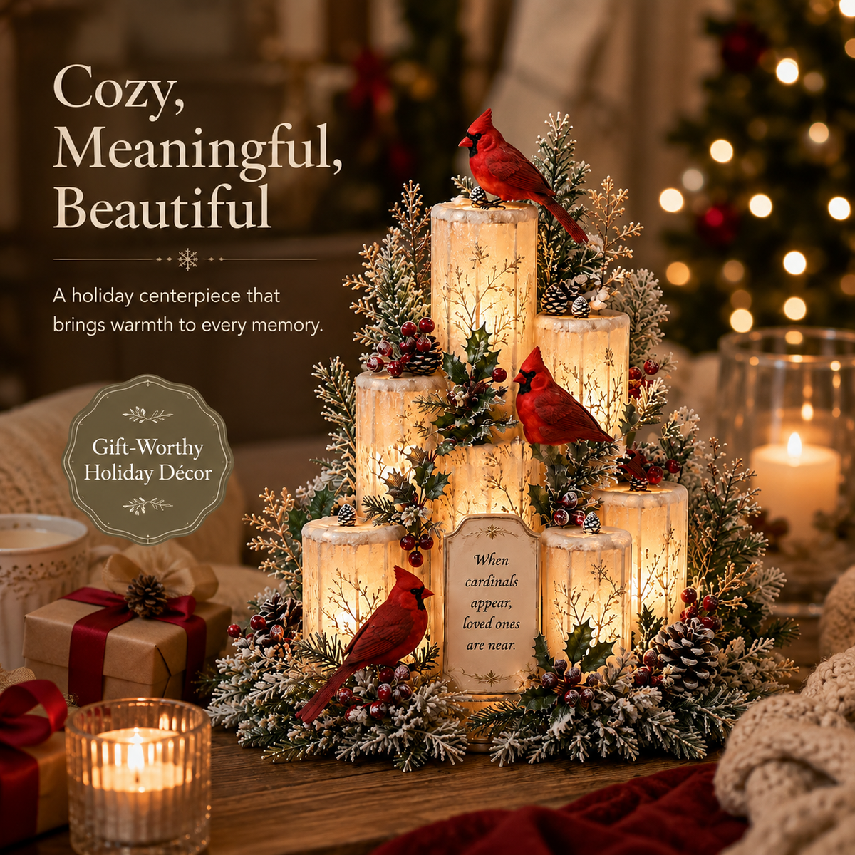 🔥Hot Sale - 50% OFF🔥🐦🕯️Cardinal Memorial LED Candle Centerpiece