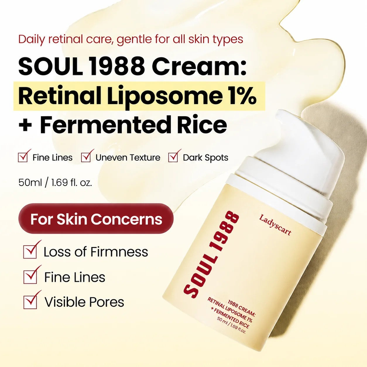 Ladyscart Soul 1988 Retinal Cream | 1% Retinal Liposome Anti-Aging Treatment for Smooth, Youthful Skin