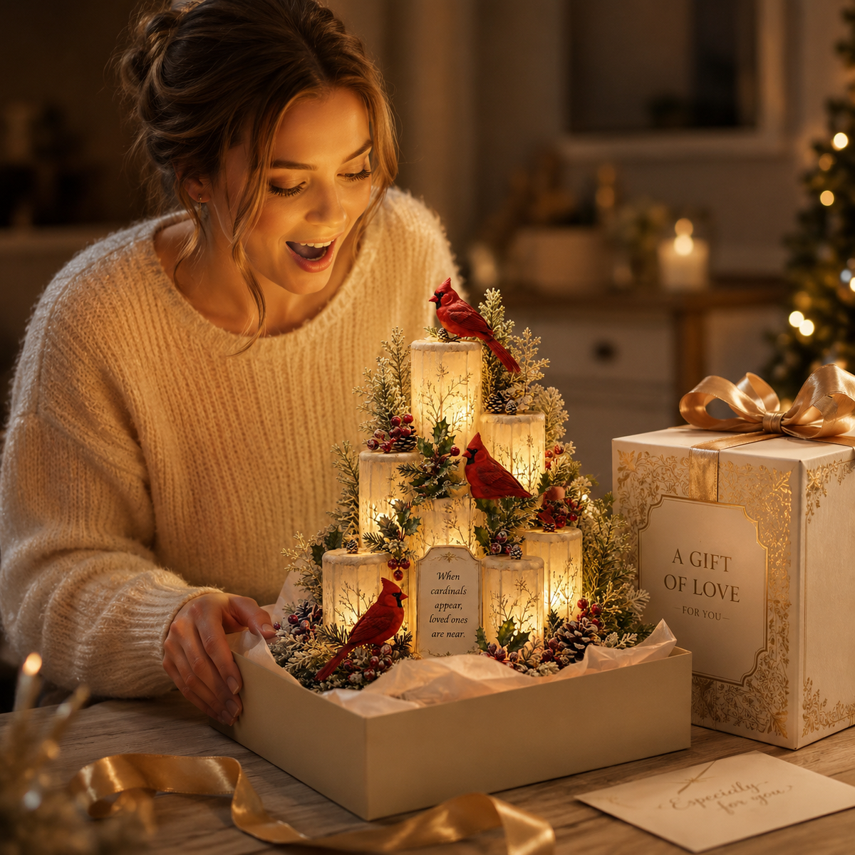 🔥Hot Sale - 50% OFF🔥🐦🕯️Cardinal Memorial LED Candle Centerpiece