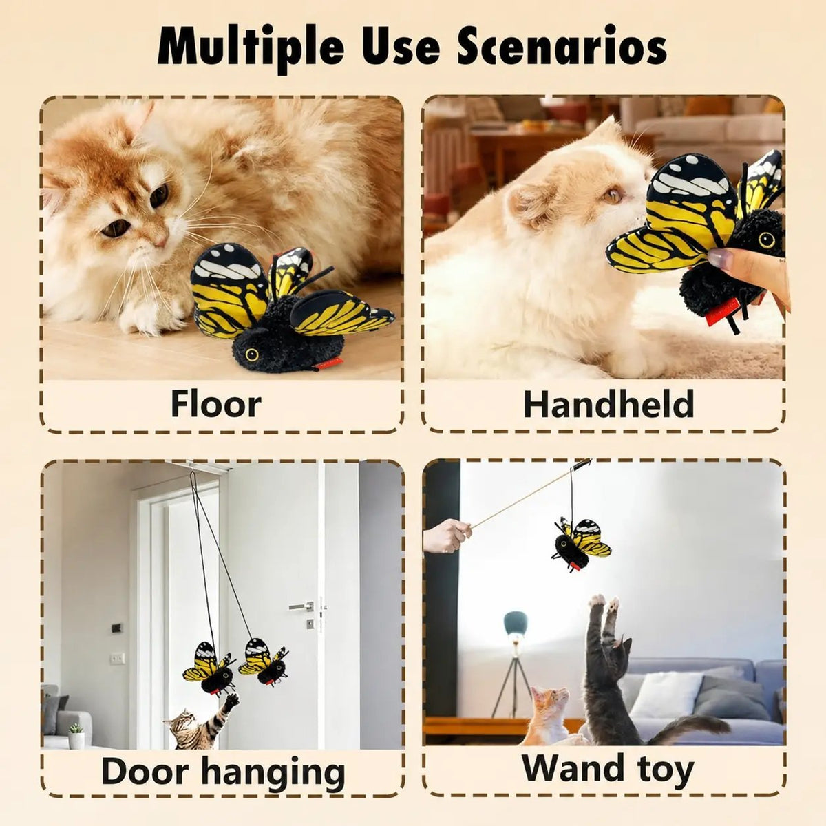 🐱🦋 Interactive Electric Cat Teaser Toy – Butterfly & Bluebird, 3 Smart Flying Modes, USB Rechargeable, Hanging with Washable Cover, Perfect for Indoor Cats 🎮🔋