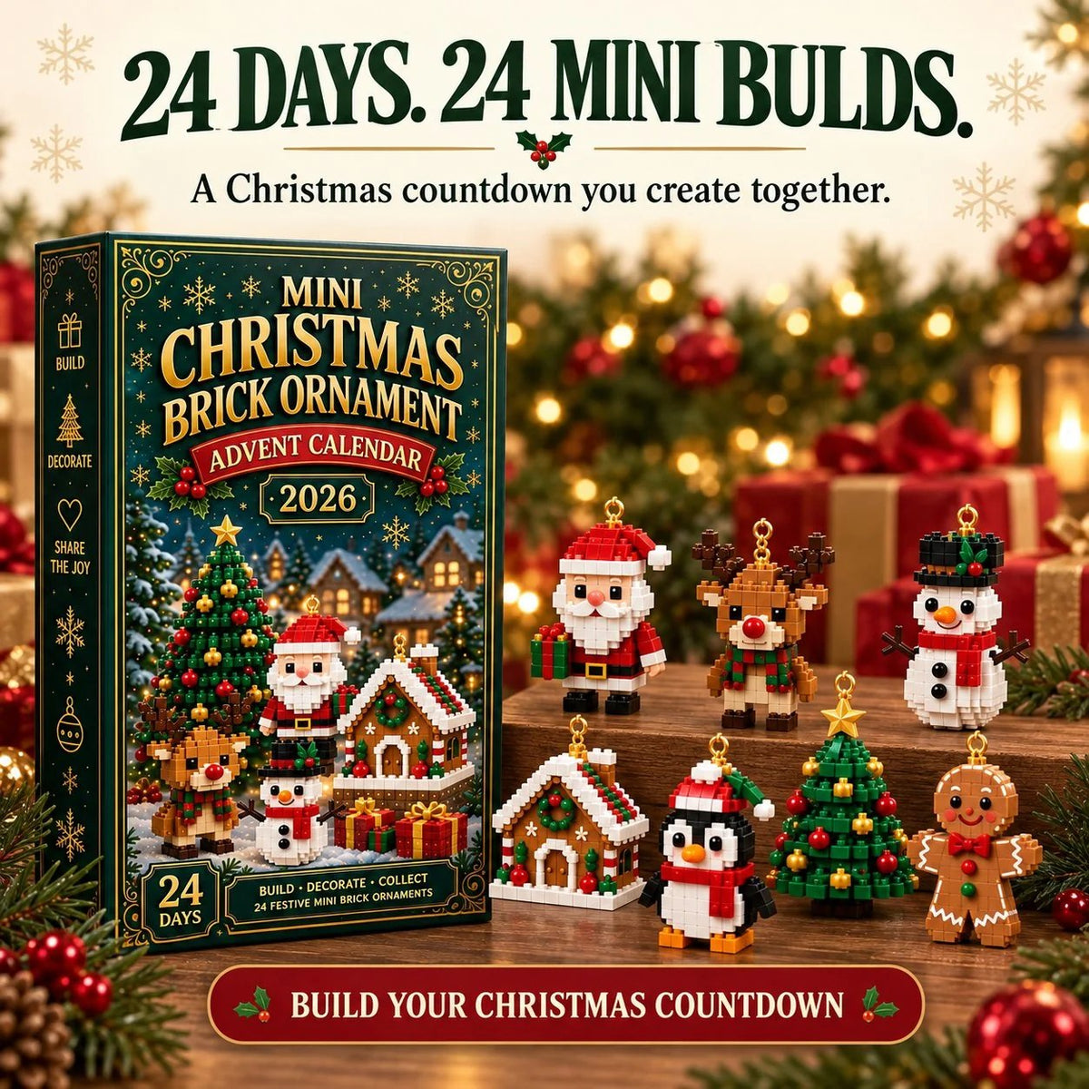 Last day to save 49% – 🎄 24-Day of 2D Mini Christmas Ornament Advent Calendar | 24 unique festive buildable designs with hanging loops—perfect for decorating Christmas trees, wreaths, and holiday displays 🧱