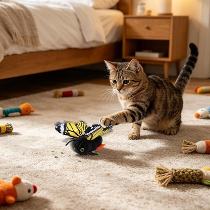🐱🦋 Interactive Electric Cat Teaser Toy – Butterfly & Bluebird, 3 Smart Flying Modes, USB Rechargeable, Hanging with Washable Cover, Perfect for Indoor Cats 🎮🔋