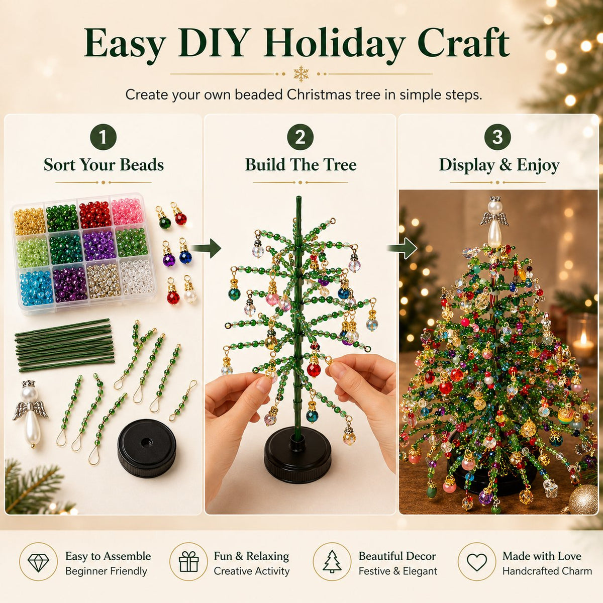 Making a beaded Christmas tree craft