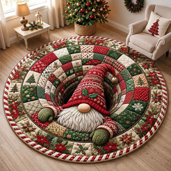 🎄3D Christmas Gnome Optical Illusion Round Rug | Fun Festive Home Decor Must‑Have⭐🏠🎁