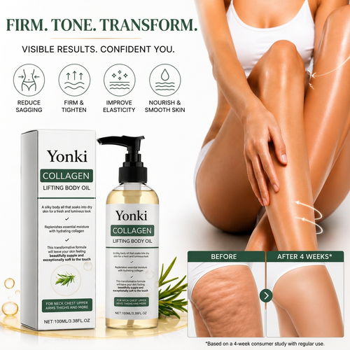 Yonki Collagen Lifting Body Oil :Reduces skin sagging by 98% and refines texture within 24 hours.