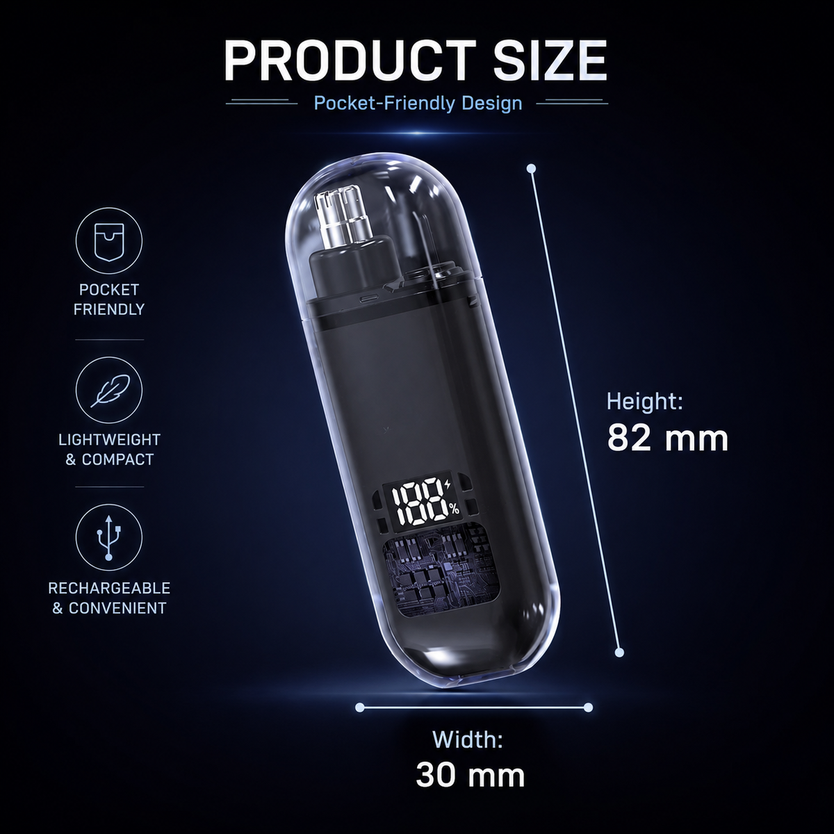 Nose trimmer product size 82 millimeters by 30 millimeters