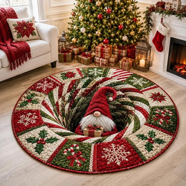 🎄3D Christmas Gnome Optical Illusion Round Rug | Fun Festive Home Decor Must‑Have⭐🏠🎁