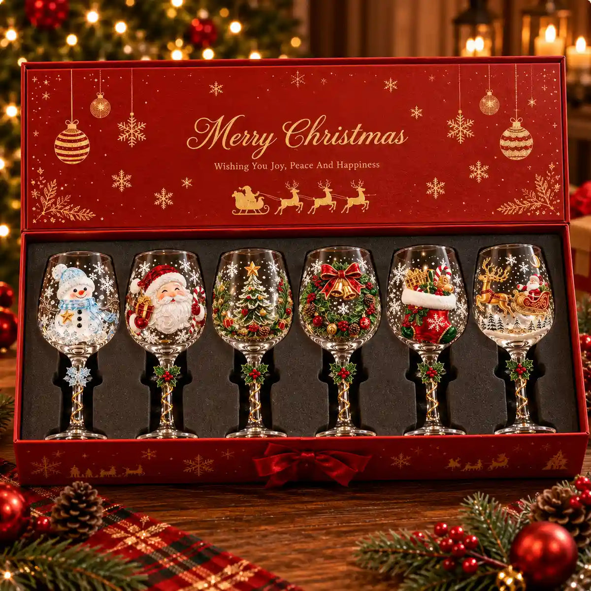 🔥🎁Christmas 3D Wine Glass Collection Gift Box Set✨