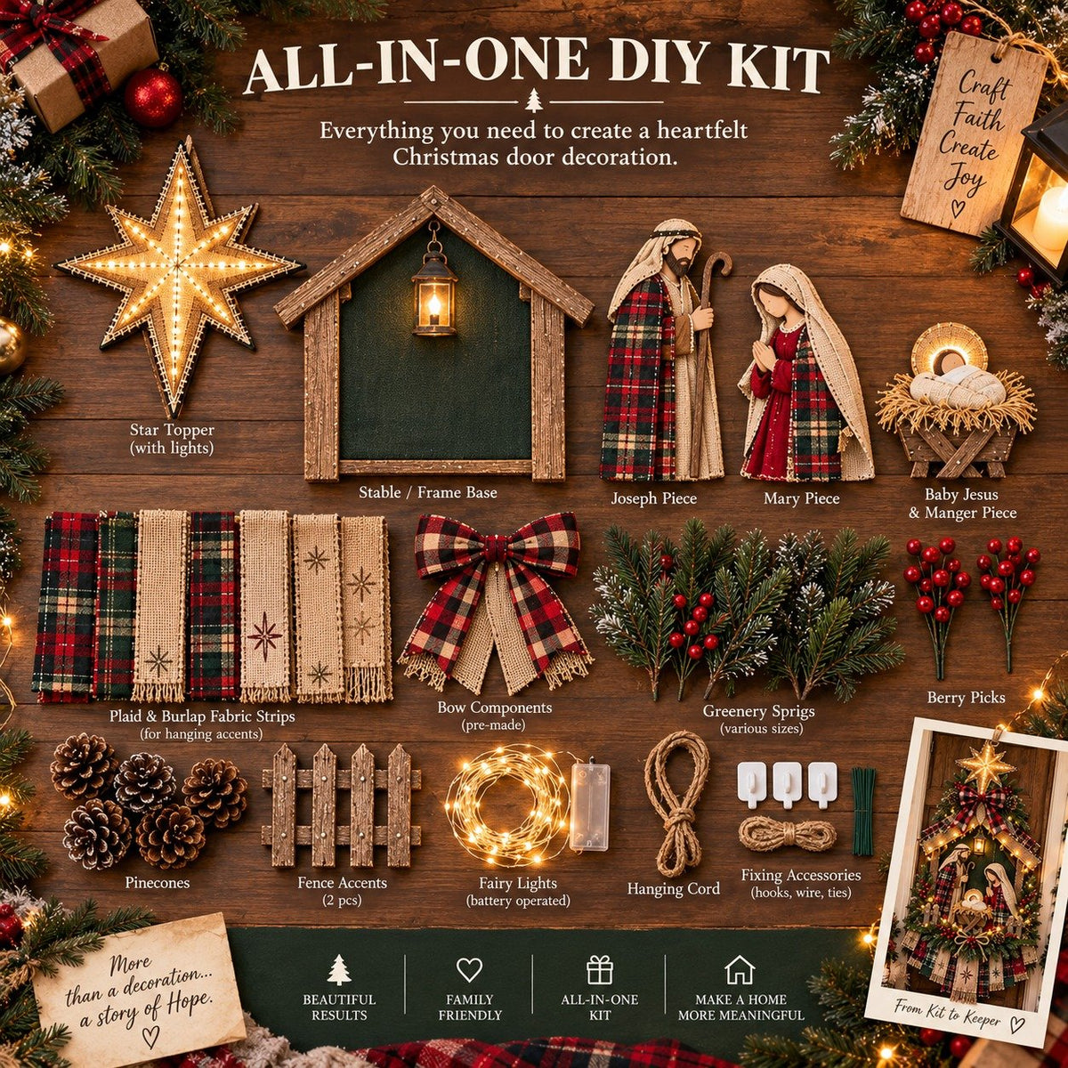 DIY Lighted Christmas Nativity Scene Door Hanging Kit🎄