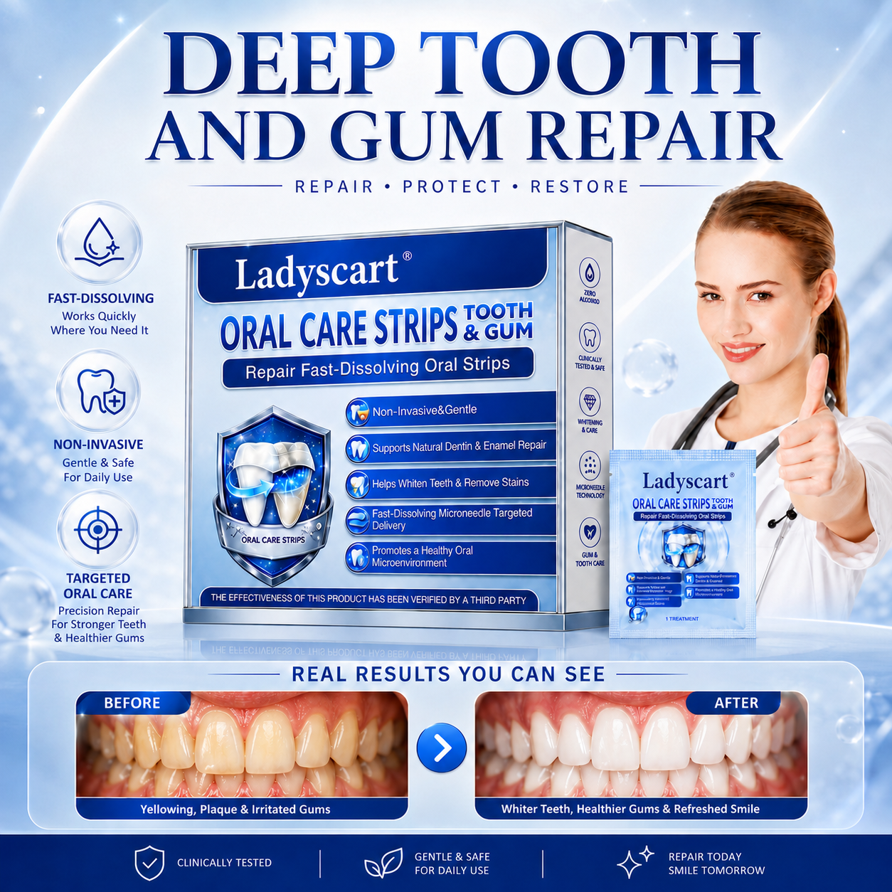 Ladyscart Tooth & Gum Repair Fast-Dissolving Microneedle Patch✨ (𝟓-𝐢𝐧-𝟏 💎 𝐑𝐞𝐛𝐮𝐢𝐥𝐝 𝐄𝐧𝐚𝐦𝐞𝐥 & 𝐃𝐞𝐧𝐭𝐢𝐧 • 𝐒𝐭𝐫𝐞𝐧𝐠𝐭𝐡𝐞𝐧 𝐆𝐮𝐦𝐬 • 𝐄𝐫𝐚𝐝𝐢𝐜𝐚𝐭𝐞 𝐓𝐚𝐫𝐭𝐚𝐫 & 𝐎𝐝𝐨𝐫 • 𝐖𝐡𝐢𝐭𝐞𝐧𝐢𝐧𝐠 • 𝐒𝐭𝐨𝐩 𝐓𝐨𝐨𝐭𝐡 𝐒𝐞𝐧𝐬𝐢𝐭𝐢𝐯𝐢𝐭𝐲)